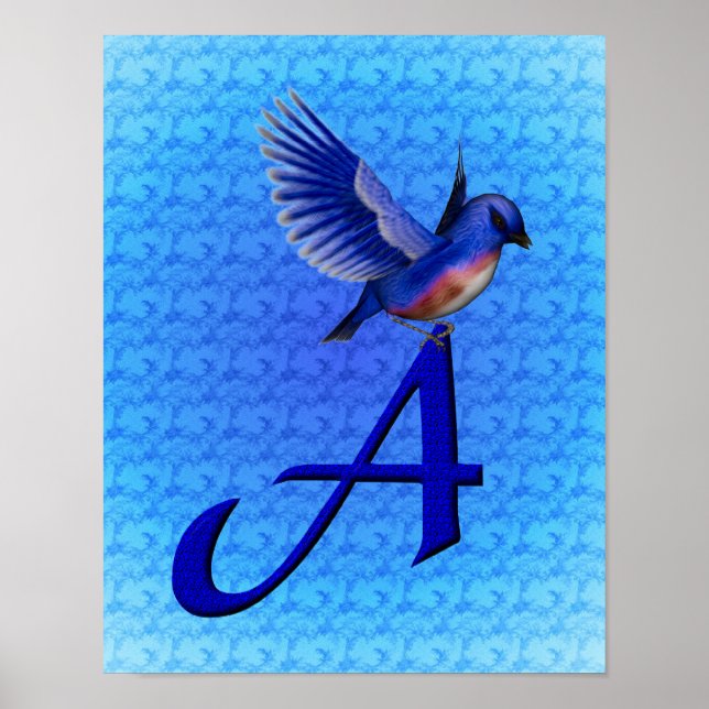 Bluebird Monogram Initial A Poster (Vorne)