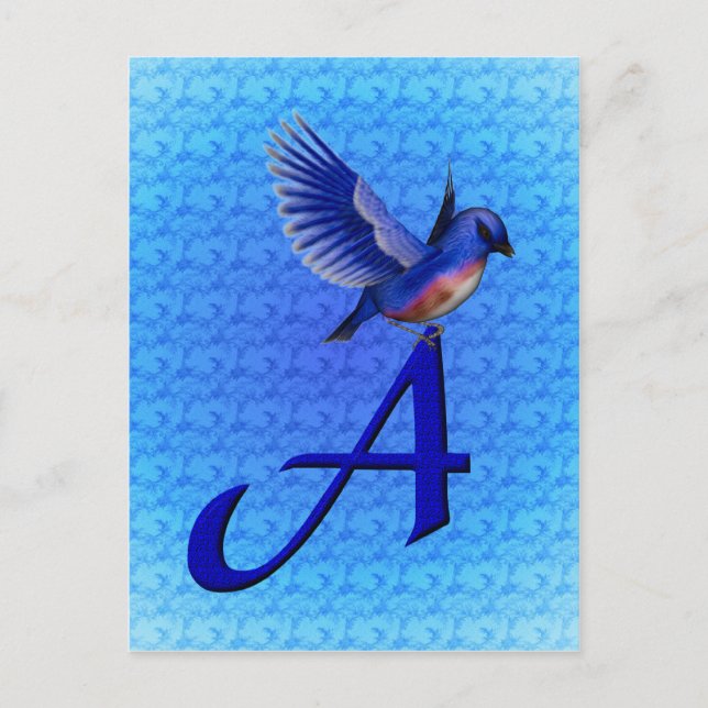 Bluebird Monogram Initial A Postkarte (Vorderseite)