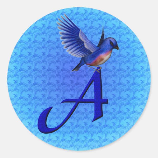 Bluebird Monogram Initial A Runder Aufkleber (Vorderseite)