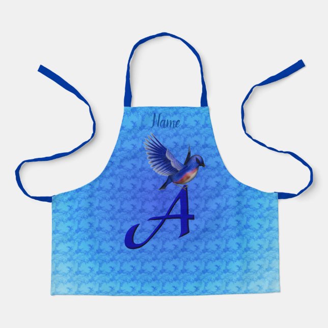 Bluebird Monogram Initial A Your Name Schürze (Vorderseite)