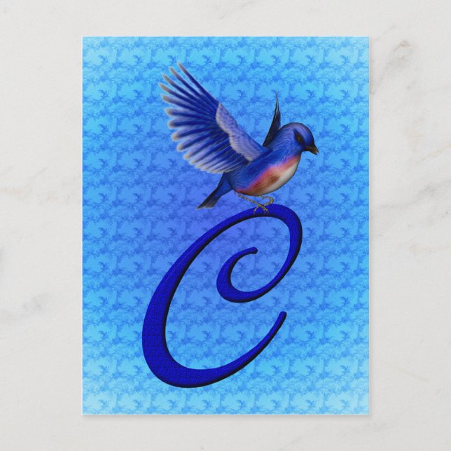 Bluebird Monogram Initial C Elegant Postkarte (Vorderseite)