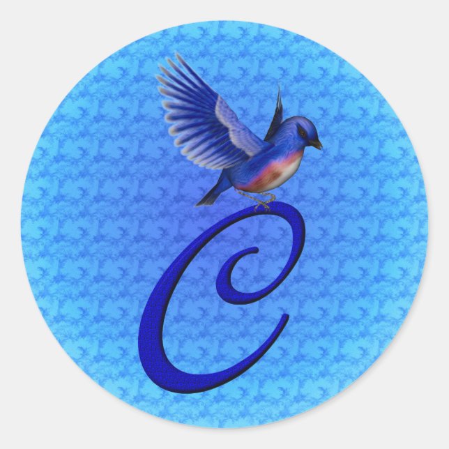 Bluebird Monogram Initial C Elegant Runder Aufkleber (Vorderseite)