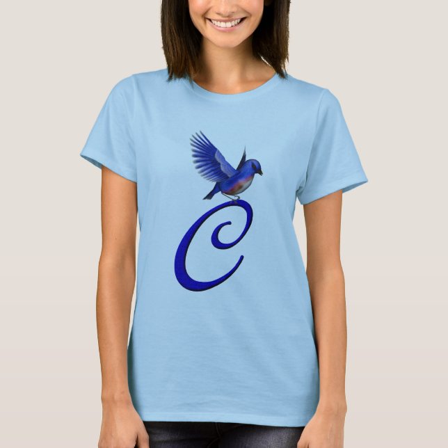 Bluebird Monogram Initial C Elegant T-Shirt (Vorderseite)
