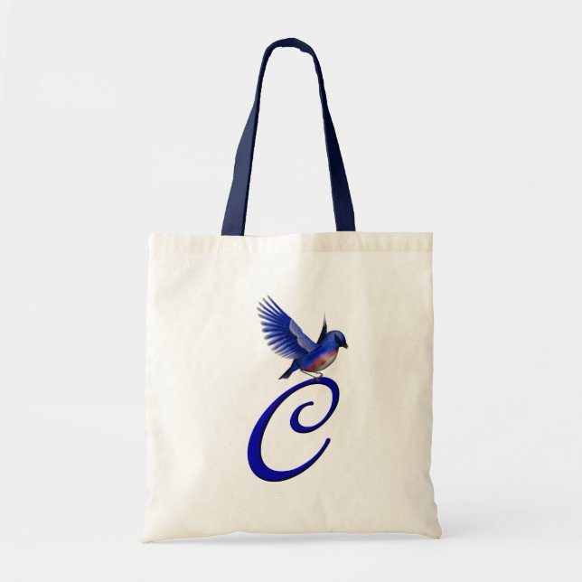 Bluebird Monogram Initial C Elegant Tragetasche (Vorne)