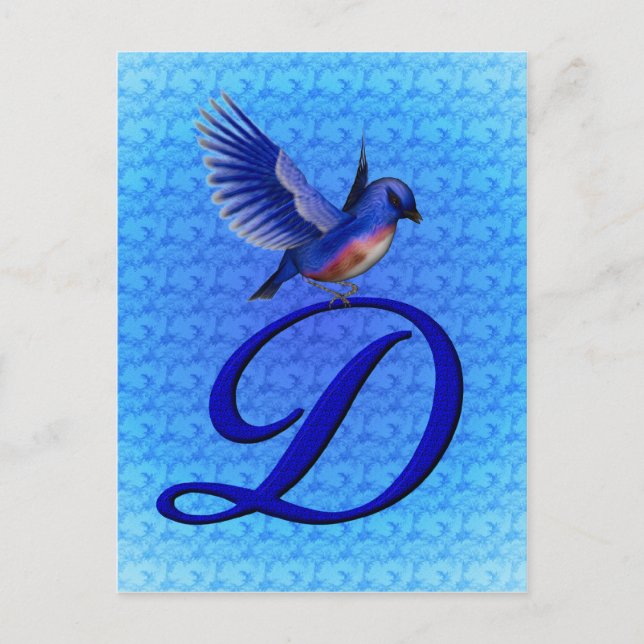 Bluebird Monogram Initial D Elegant Postkarte (Vorderseite)