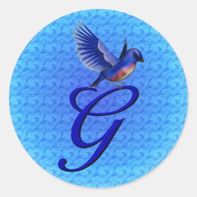 Bluebird Monogram Initial G Elegant Runder Aufkleber (Vorderseite)