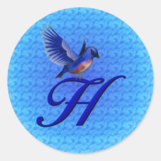 Bluebird Monogram Initial H Elegant Runder Aufkleber (Vorderseite)