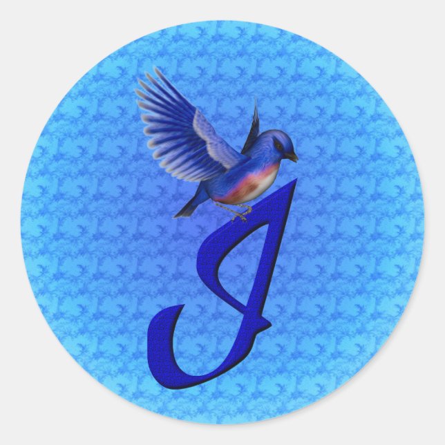 Bluebird Monogram Initial I Elegant Runder Aufkleber (Vorderseite)