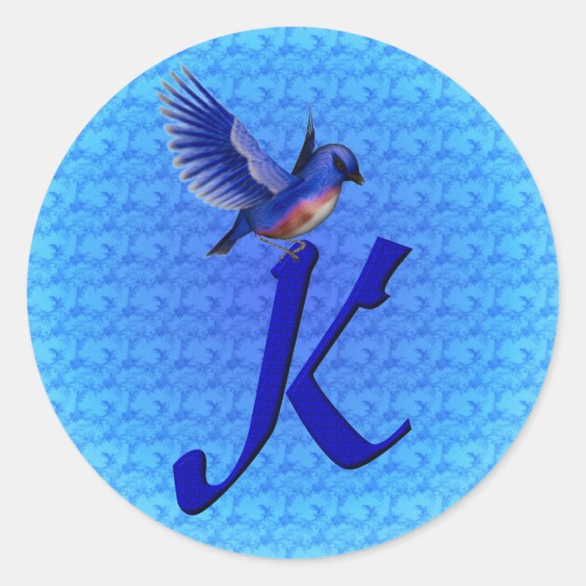 Bluebird Monogram Initial K Elegant Runder Aufkleber (Vorderseite)
