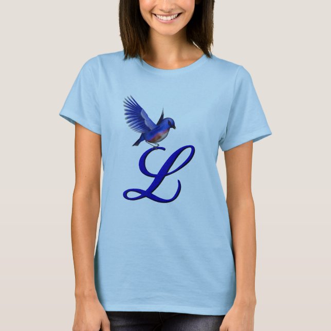 Bluebird Monogram Initial L Elegant T-Shirt (Vorderseite)