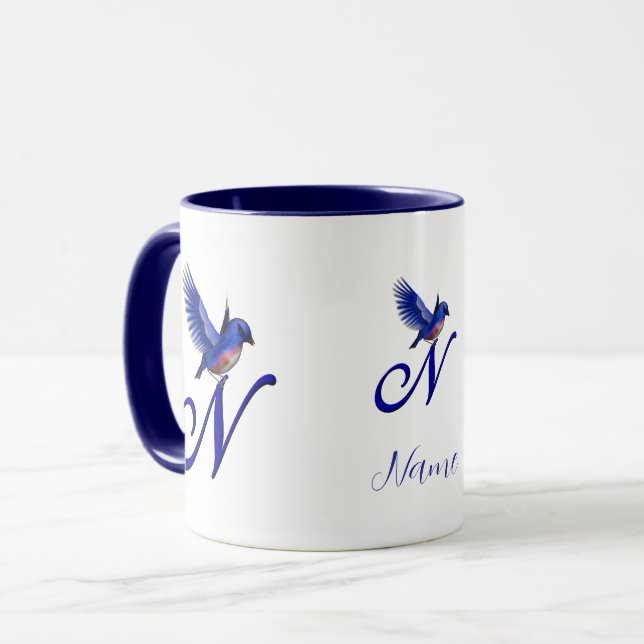 Bluebird Monogram Initial N Elegant Personalized Tasse (Vorderseite Links)