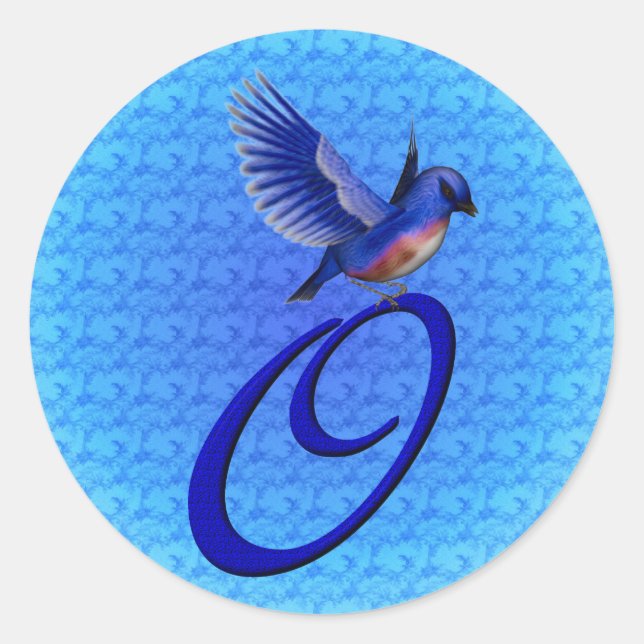 Bluebird Monogram Initial O Elegant Runder Aufkleber (Vorderseite)