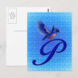 Bluebird Monogram Initial P Elegant Postkarte