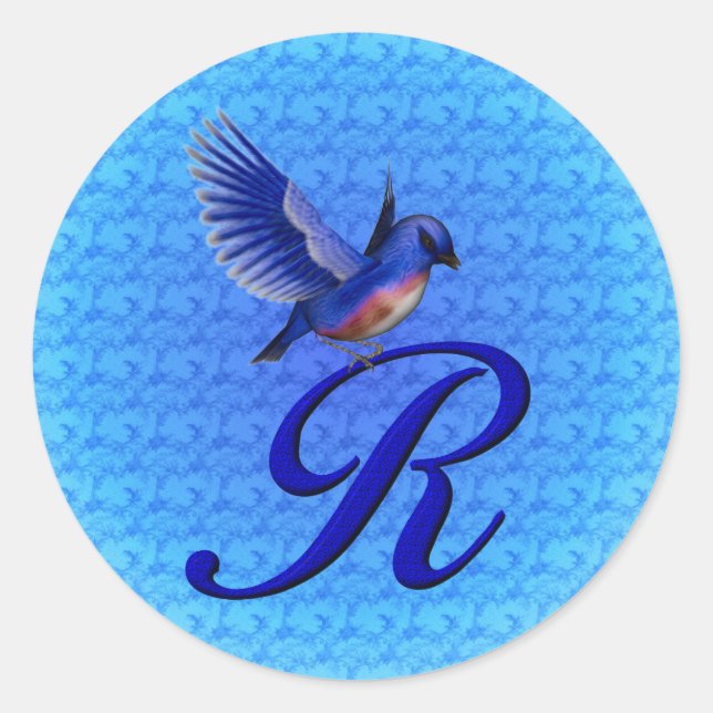 Bluebird Monogram Initial R Elegant Runder Aufkleber (Vorderseite)