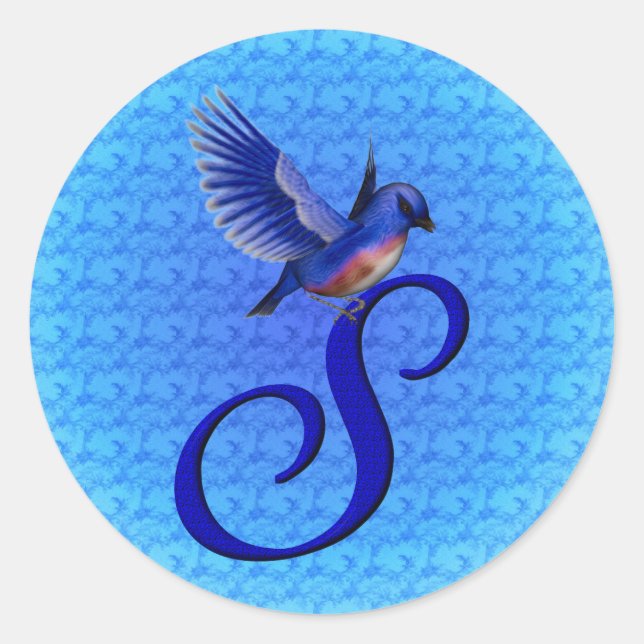 Bluebird Monogram Initial S Elegant Runder Aufkleber (Vorderseite)
