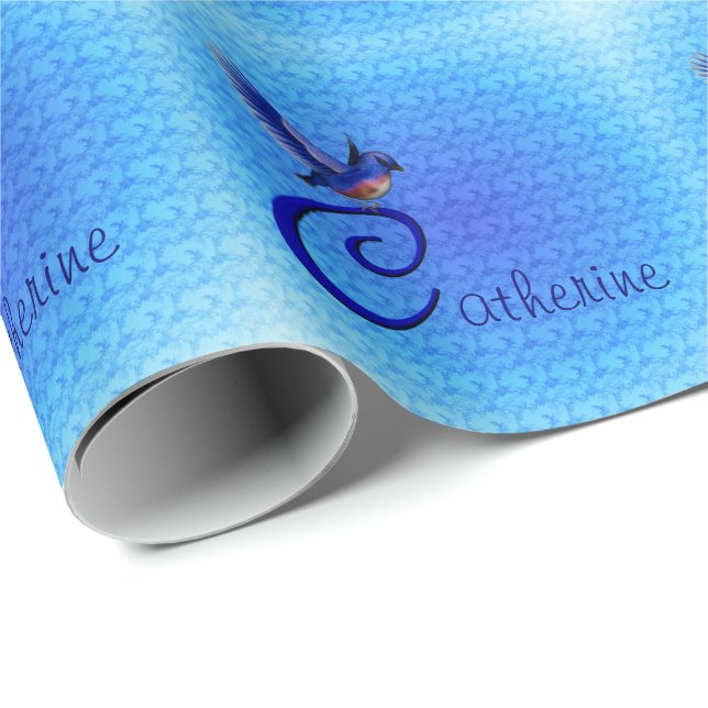 Bluebird Monogram Your Name Initial C Geschenkpapier (Rolleneckpunkt)