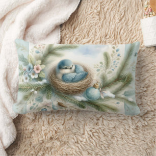 Bluebird Nest mit Ornamenten im Winter Pines Lendenkissen