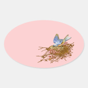 Bluebird & Nest Round Stickers