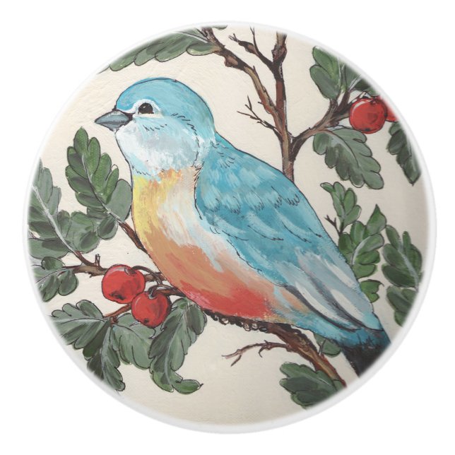 Bluebird of Happiness Cherries Schubtür Kabinett Keramikknauf (Vorderseite)