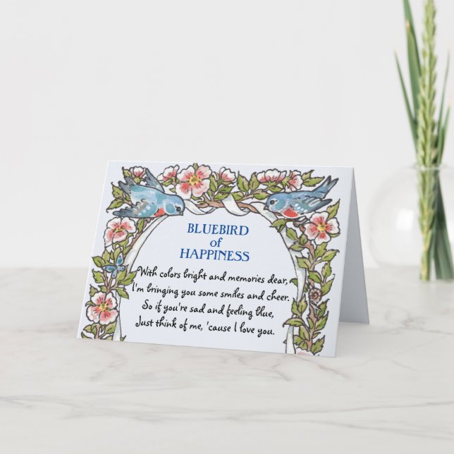 Bluebird of Happiness Floral Poetry Blau wird gut Karte (Vorderseite)