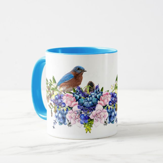 Bluebird of Happiness Personalisiert Floral Tasse (Vorderseite Links)