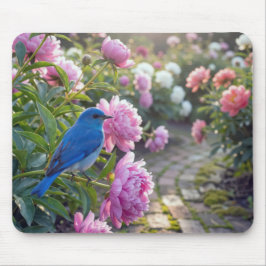 Bluebird On a Pink Peony Mousepad