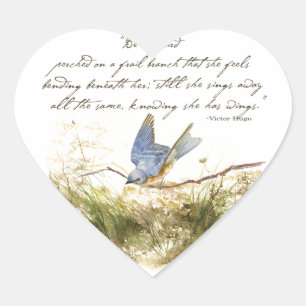 Bluebird on Branch Inspiration Gedicht Wasserfarbe Herz-Aufkleber