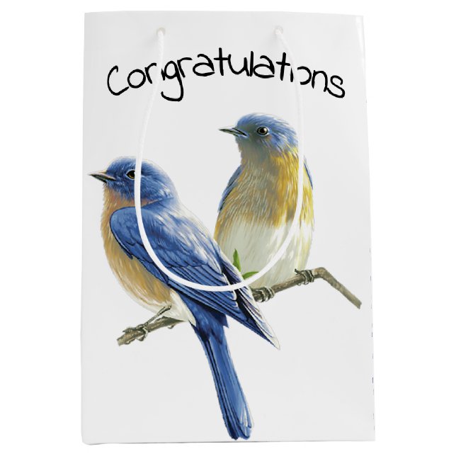 Bluebird Pair auf Weiß Mittlere Geschenktüte (Vorderseite)