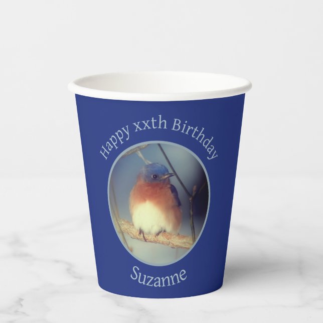 Bluebird Personalisiert Happy Birthday Pappbecher (Vorderseite)