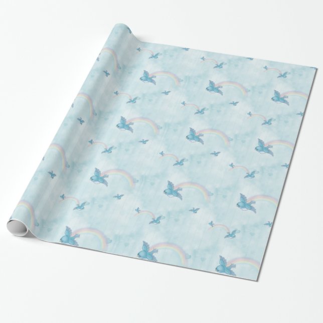 Bluebird Rainbow - Blaue Wolken Geschenkpapier (Ungerollt)