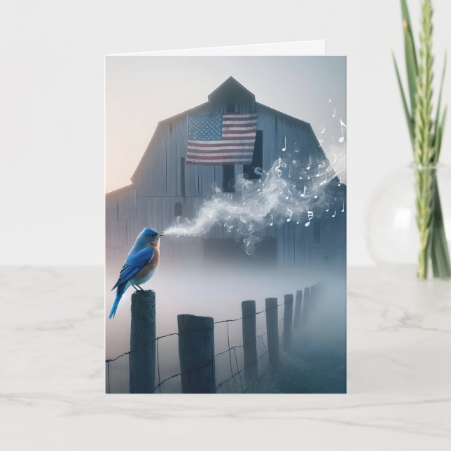 Bluebird singt auf einem Bauernzaun Karte (Vorderseite)