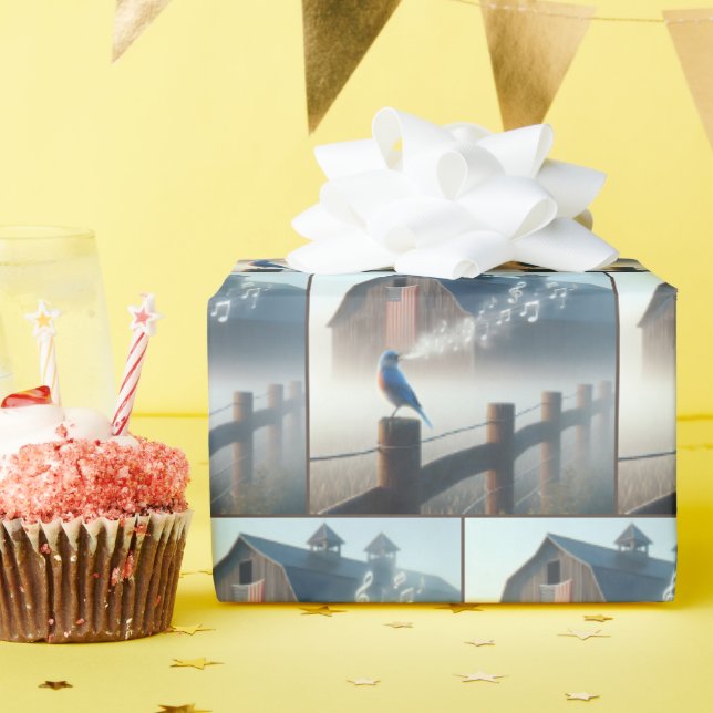 Bluebird singt in Morgennebel Geschenkpapier (Geburtstagsparty)