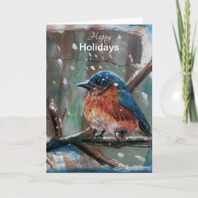Bluebird Snow Winter Happy Holidays Karte (Vorderseite)