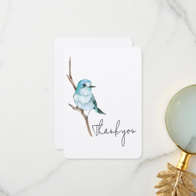 Bluebird Sur Une Carte de remerciements De Branche (Devant/Arrière en situation)
