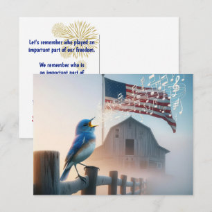 Bluebird und American Flag Vielen Dank Postkarte