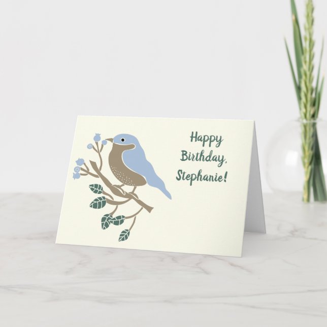 Bluebird und Blueberries Personalisiert zum Geburt Karte (Vorderseite)