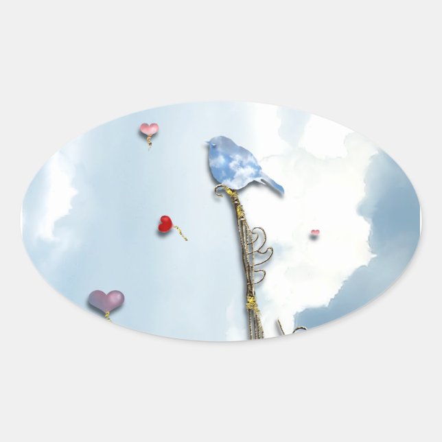Bluebird und Herz Ovaler Aufkleber (Vorderseite)