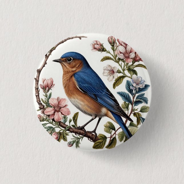 Bluebird unter blühenden Blume Button (Vorderseite)