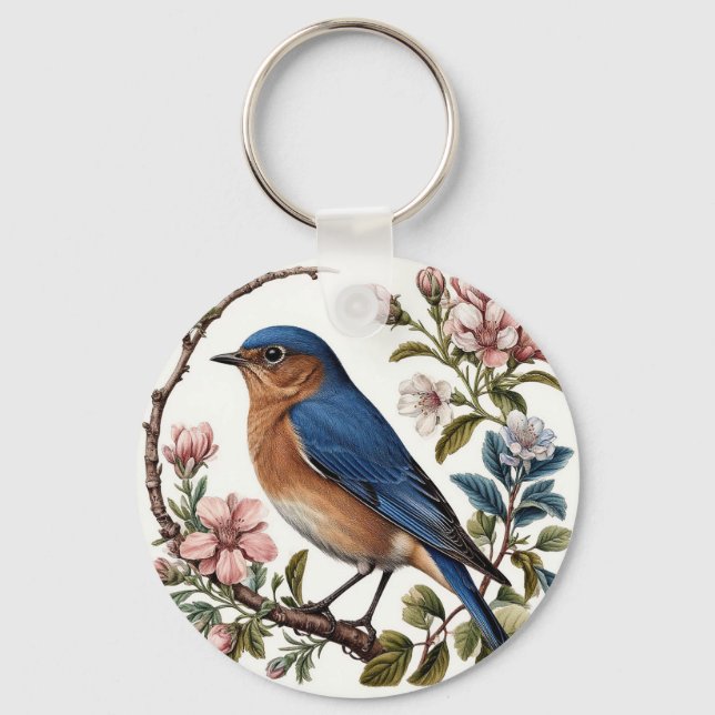 Bluebird unter blühenden Blume Schlüsselanhänger (Vorderseite)