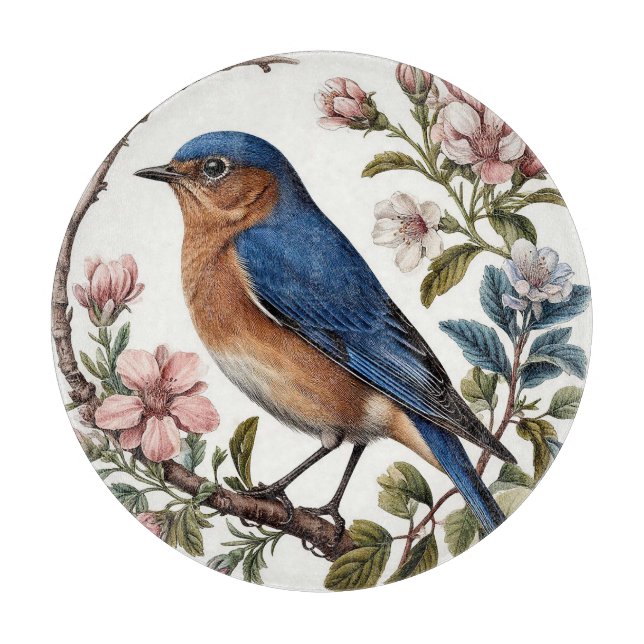 Bluebird unter blühenden Blume Schneidebrett (Vorderseite)