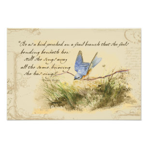 Bluebird-Vogel auf einem Zweig Victor Hugo-Gedicht Fotodruck