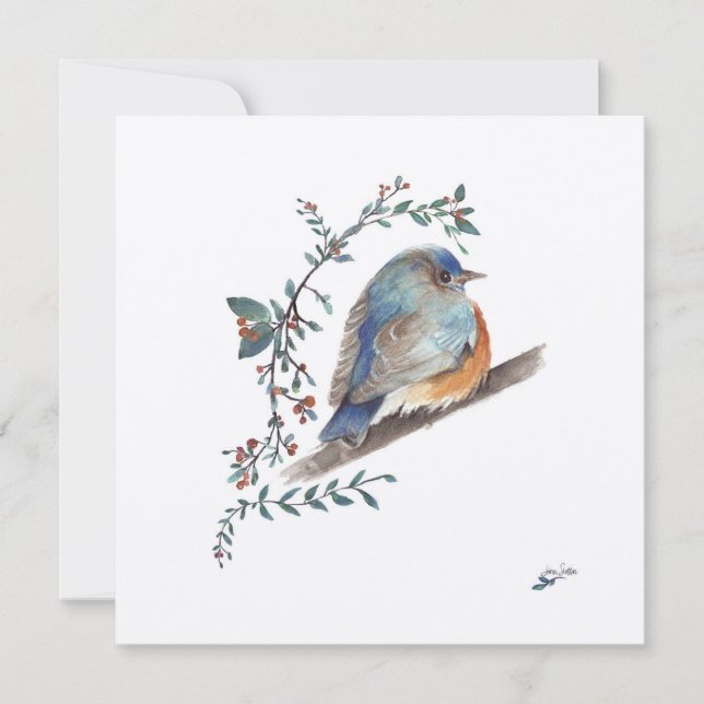Bluebird Watercolor Berries Grüne Kunst (Vorderseite)
