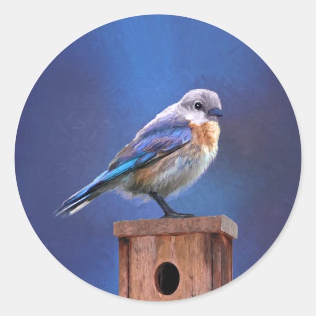 Bluebird (weibliche Malerei) - Original Bird Art Runder Aufkleber (Vorderseite)