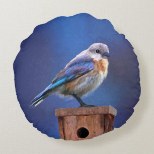Bluebird (weibliche Malerei) - Original Bird Art Rundes Kissen