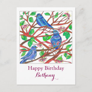 Bluebird Zeichnend Individuelle Name Happy Birthda Postkarte