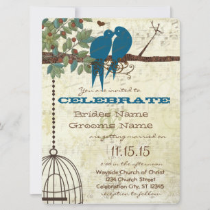 Bluebirds assis dans un mariage d'arbre Invitation