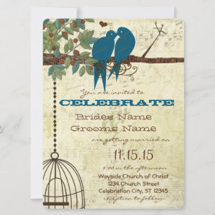 Bluebirds assis dans un mariage d'arbre Invitation
