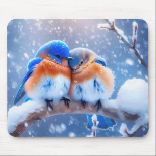 Bluebirds auf einem verschneiten Zweig Mousepad