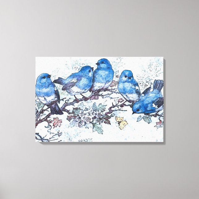 Bluebirds auf Kirschblossom Leinwanddruck (Vorderseite)