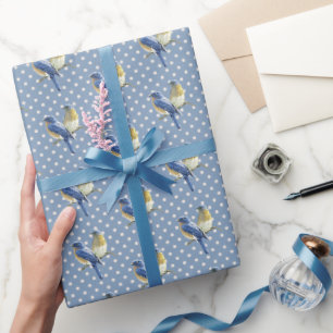 Bluebirds auf Polka Dots Geschenkpapier